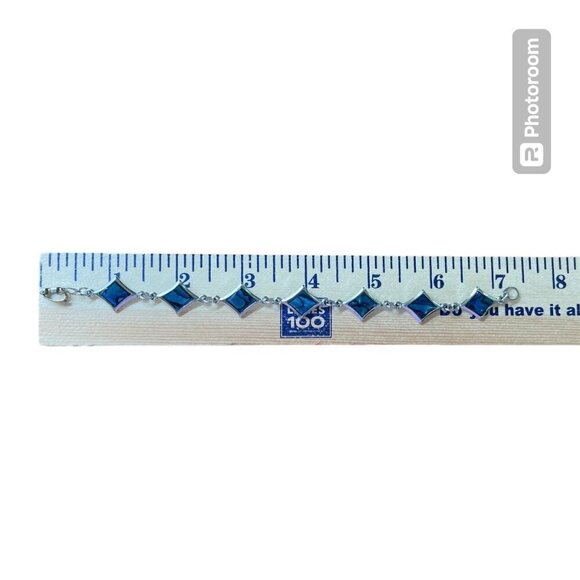 Silver Tone Metal and Blue Swirls Bracelet Lightweight Jointed Bracelet - Picture 6 of 7